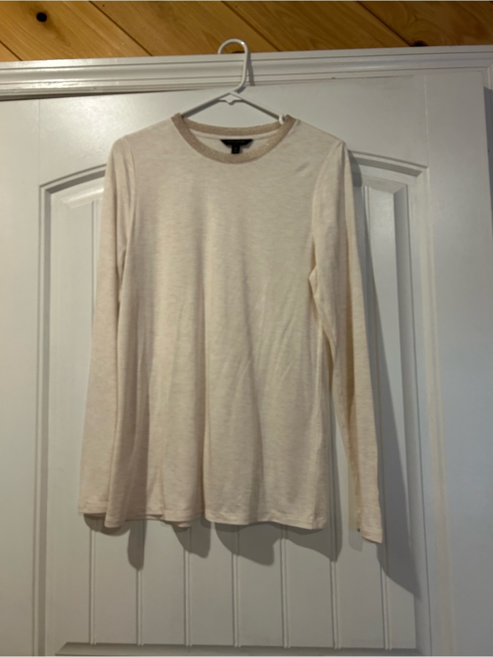 Banana Republic Light Cream Crewneck Top with Metallic Trim